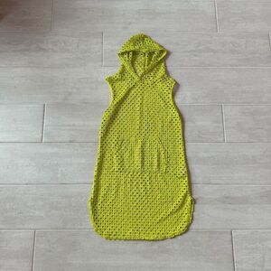 Cotton Candy Neon Green Cover Up Hoodie Sleeveless beach Festival Alien Netted L